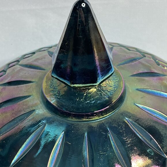 Vintage Indiana Glass Princess Blue Carnival Iridescent Candy Dish With Lids - Picture 4 of 10